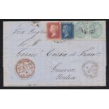 Great Britain used Abroad 1876 cover Mayaguez (Porto Rico) to Italy, mixed franking (2/3d rate) A