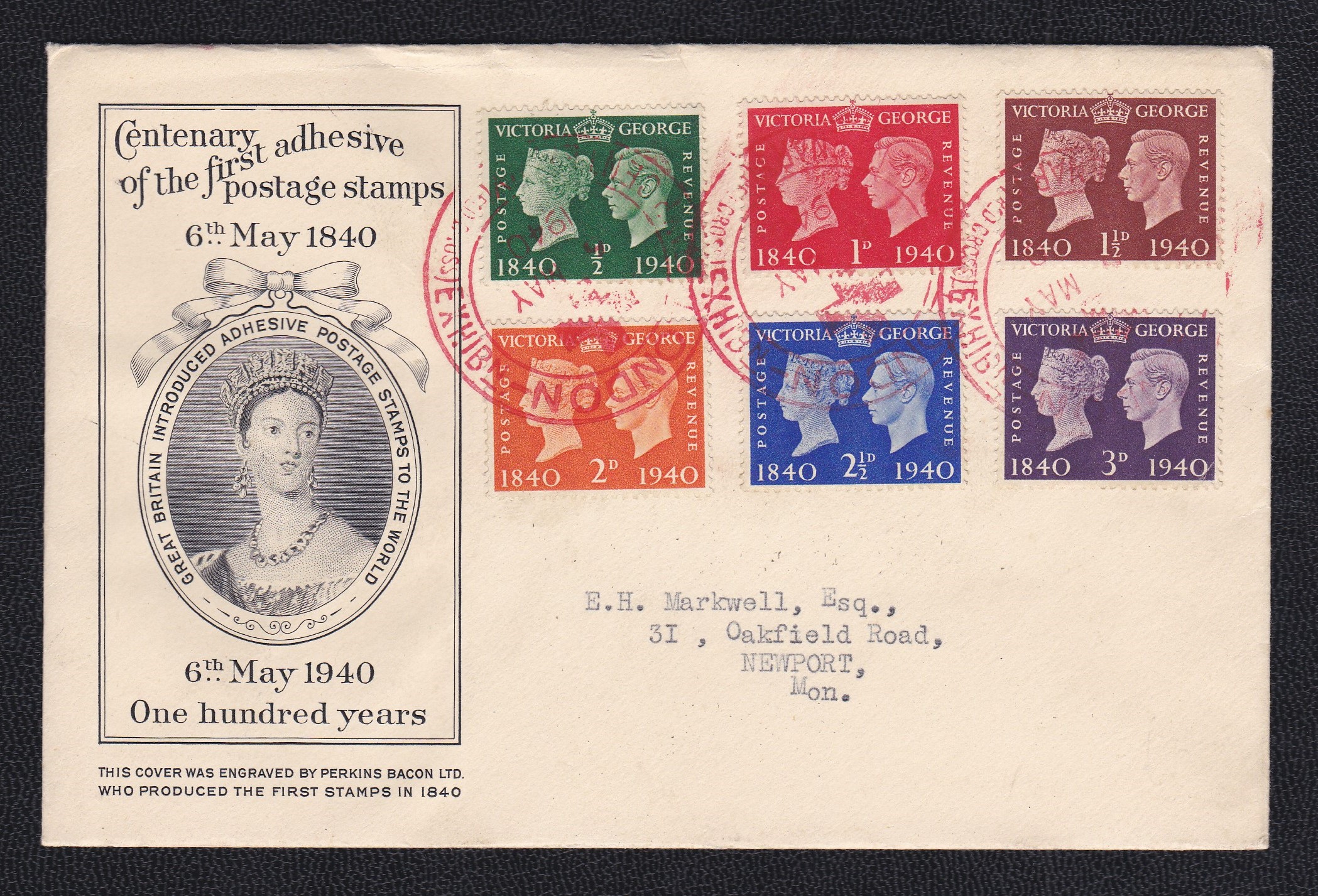 Great Britain 1940 Stamp Centenary Set on Perkins Bacon First Day Cover - Exhibition Cancellation