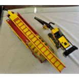 Tonka Fire Engine with extending ladder (16" length) and Caterpillar Digger. (2)