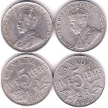 Canada 1923-5 Cents, GEF/AUNC (KM29) and 1936-5 Cents, GVF/NEF(KM29)