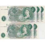 England - £1 green 1967 R77L 970908 - 10 Fforde UNC B307 Consecutive run of three England - £1 green