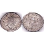 Postumus AD 260-269 Billon Antoninianus, rev: FIDES MILITVM. AVF, flan cracked