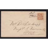 Australia(South Australia) 1870 envelope Adelaide to Porto with two pence, perf 8 x roulette, tied