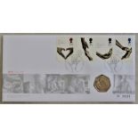 Great Britain 1998 National Health Service 50th Anniversary 50 Pence coin and Stamp Set cover. Royal