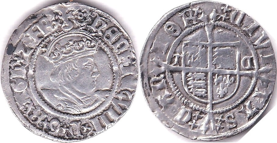 Henry VIII (1509-47) Halfgroat - Canterbury. T.C. Each side of the shield (Archbishop Cranmer) mm,