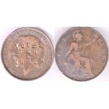 Suffragette Interest a 1912-King George V Penny-overstamped illegally "votes for women"