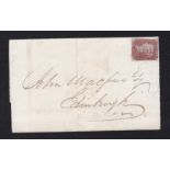 1841 1d Red-Brown Plate 66 (IB) 2 Margin F.U. (SG 8) on Env Greenock to Edinburgh