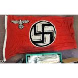German WWII Reichs Flag 5'x3' with various stampings to the lanyard (sold as seen)