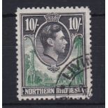 Northern Rhodesia 1938 10/- green and black, SG 44 very fine used.