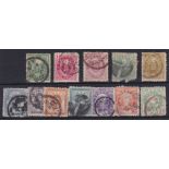 Japan 1876 definitive's good used selection of 12 values, some thinning and nibbled edges.