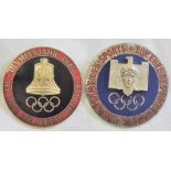 German 1936 Olympic Games Badges (2) different patterns both maker marked (Sold as seen)