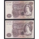 Ffordes 1967 Ten Pounds, B316 Consecutive Pair, A82 749862/3, UNC