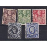 Great Britain 1938-48 2/6 (both green and brown) 5/- and 10/- (both blue and dark blue) fine used (