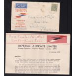 Aviation 1922-Imperial Airways, first flight England-South Africa-9d KGV stamp - a little grubby,