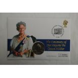 Great Britain 2000 Queen Mother 100th Birthday Coin (£5) and stamp FDC, Clarence House, fine cover.