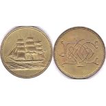 Ceylon Shipping Token - obv: K/C/Co, Rev: Clipper Ship - Scarce