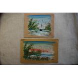 (2) Oil Paintings on card-by Simiga of Japanese scenes, well done.
