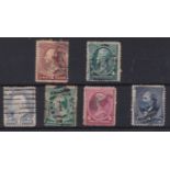 U.S.A. 1883 SG 213 used, SG 214 used Cat value £25.70 and 1887 used selection of 4, cat value £43.