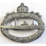 Imperial German WW1, Later commemorative U-Boot Badge, pin back.