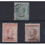 Italian Occupation Rhodes 1912 - 1921 definitive overprints SG 4J used, SG 10J mint, SG 12J used
