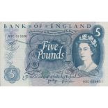 England - £5 blue 1971 63C 016891 Page AUNC B324 First Series