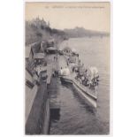London-Victoria Embankment landing stage, with paddle steamers.