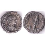 Geta AD 209-211 Silver Denarius rev: PROVID DEORUM PROVIDENTIA, stgl holding rod and sceptre. Sear