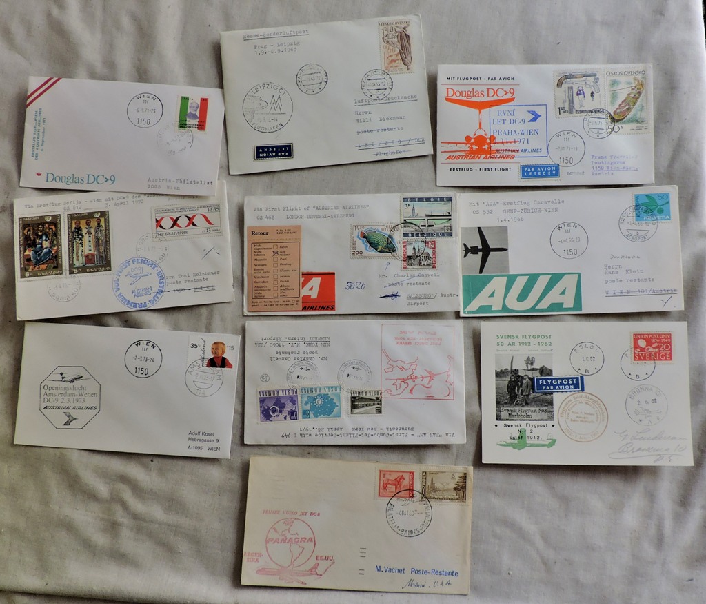 Airmail Selection of (10) first flight + anniversary flight covers from different countries XXXX
