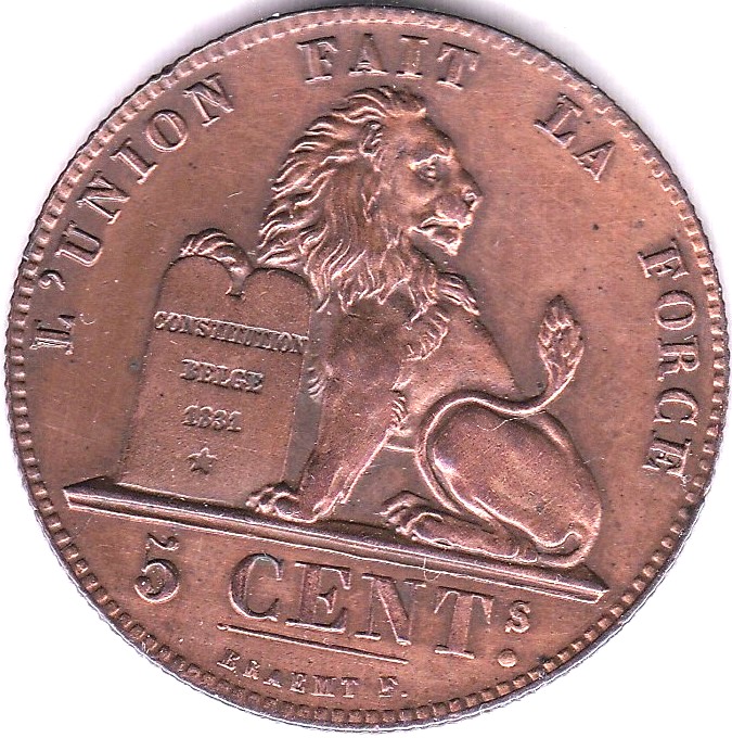 Belgium 1857 5 Cents, KM 5.1, GEF/AUNC with lustre, slight historical polishing, scarce - Image 3 of 3