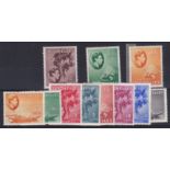 Seychelles 1942 definitive's ordinary paper SG 135-138a, 139a-139c, 146-147, cat value £92.65. L/m/