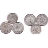 Belgium 1900 5 Centimes 'DES BELGES' AEF, KM 40, 1862 10 Centimes, GEF/AUNC, KM 22 and 1898 10