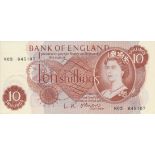 England - 10/- red-brown 1961 M03 645107 O'Brien UNC B287 replacement Series