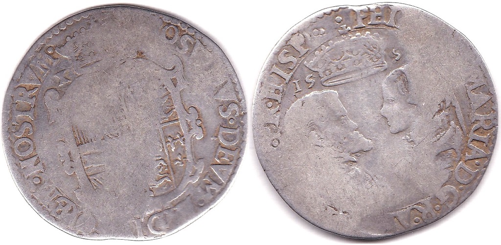 Philp and Mary (1554-58) Shilling, dated 155? Spink 2500 about fair creased. Spink 2500 so the