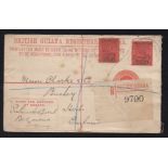 British 1902-(22 April) registered envelope, 4 cents, used postmasters General BT. Guiana to Herts,