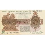 Treasury - £1 brown 1927 W1 509980 Fisher EF++ T34