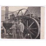 Traction/Steam Engine - Early small postcard - workers pose.