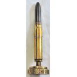 RAF WWII Trench art cigarette lighter, made from a 20mm cannon, round on brass base embossed, RAF