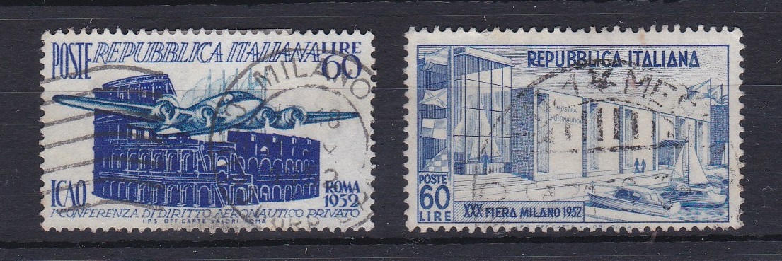 Italy 1952 1st Gud Aeronautics Law Conference SG 823 fine used, 1952 30th Milan Fair SG 811 fine