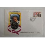 Isle of man 1995 Queen Mother 95th Birthday with I.O.M. Stamp and crown coin.