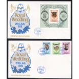 Barbuda/Antique 1981-14th August Royal wedding (2) covers set and min sheet depicting royal coach