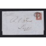 1d Red-Brown Plate 95 (JL) 4 Margin F.U. (SG 8) on env to Leeds. Chapel-Allerton blue backstamped.