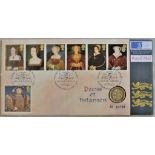 Great Britain 1997 Henry VIII Six Wives Stamp and coin First Day Cover with stamp set and £1 Coin.