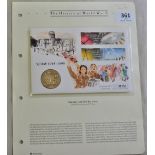 Gibraltar 1995 VJ Day 50th Commemorative Coin (£5) on stamp First Day Cover. Mercury