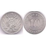 Germany 1908E 10 Pfennig, KM 12, AUNC, Scarce