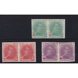 Belgium 1914 Red Cross SG 154-156 imperf pairs.