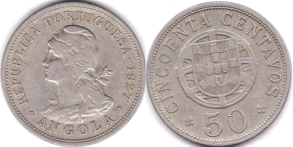 Angola 1927 50 Centavos, KM 69, VF