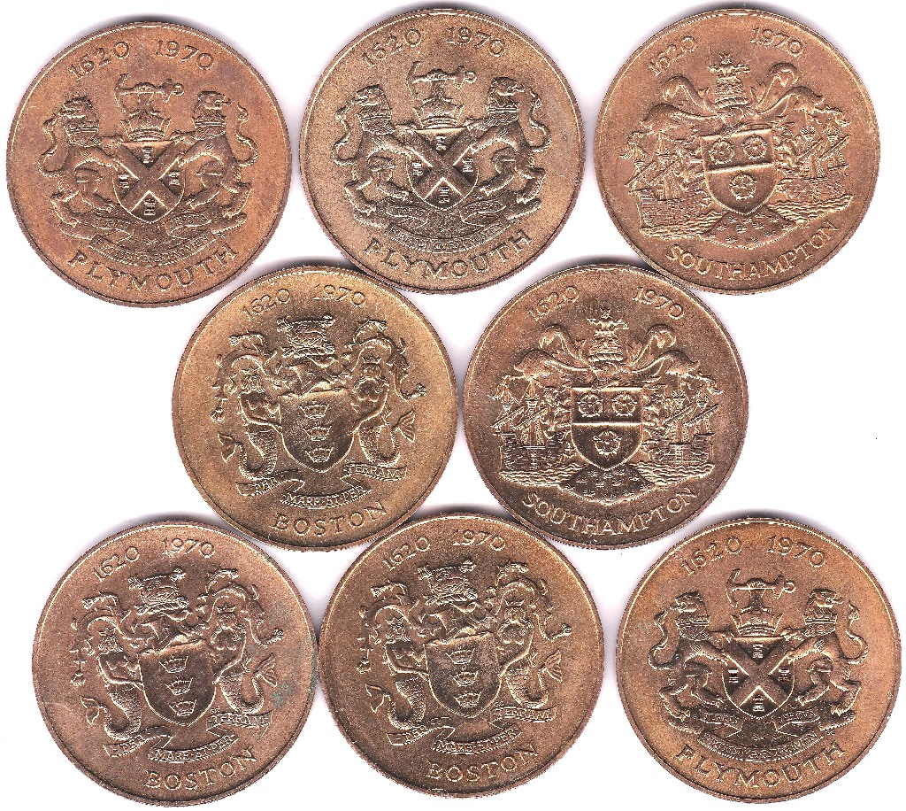 Medallions - 350th anniversary May Flower and Pilgrim Fathers - set of eight, crown size, Boston, - Image 2 of 3