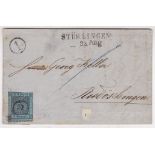 Germany (Baden) 1859 EL with 3k on blue (SG10), SL Stuhlingen/ 25 Aug, stamp fault corner left