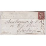 Great Britain 1842 EL Pitlochrie to Edinburgh with 1d red, 'KI' tied by Pitlochrie Maltese Cross,