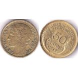 France 1947 50 Centimes GEF, KM 894.1 - for use in Colonial Africa. Rare
